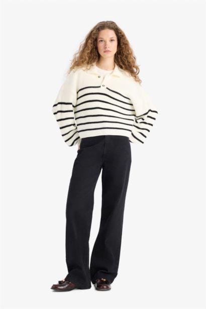 بلوز تريكو قصة مريحة بياقة بولو