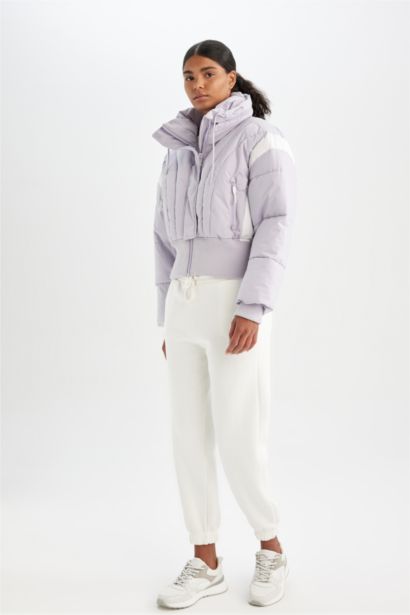 Su İtici Rüzgar Geçirmez Şişme Crop Gizli Kapüşonlu Fermuarlı Cepli Sıcak Tutan Mont