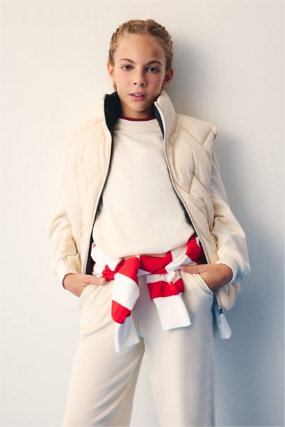 Girl Waterproof Large Collar Zippered Puffer Vest