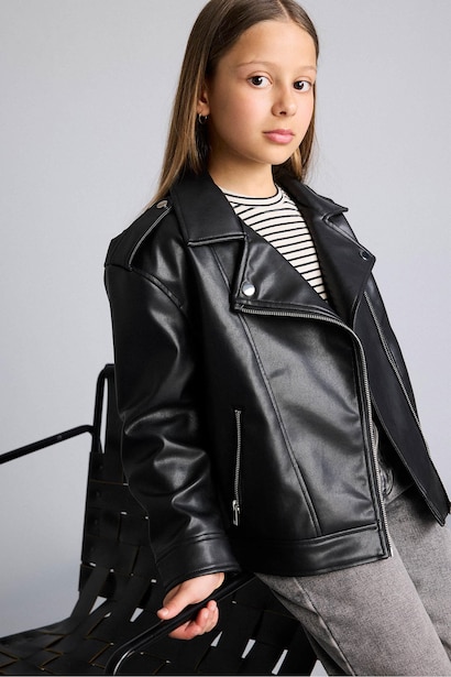Girl Jacket Collar Faux Leather Jacket