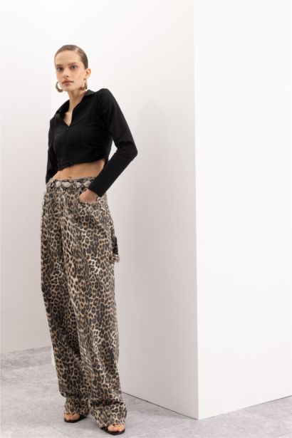 Black Fitted Bodycon Shirt Collar Zippered Bengal Crop Basic Blouse