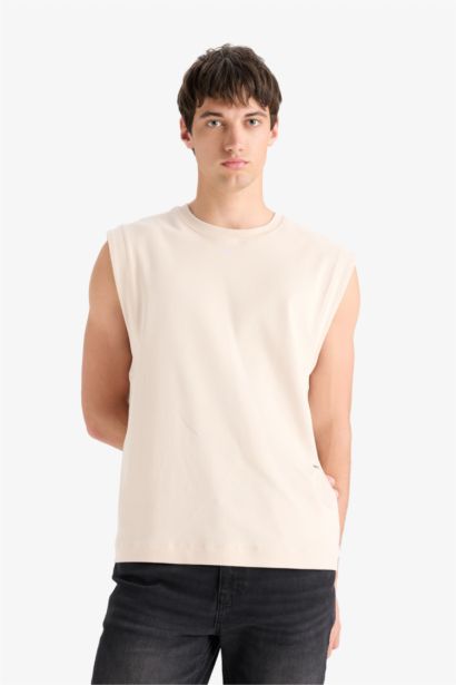 Boxy Fit Printed Crew Neck Sleeveless Tank Top