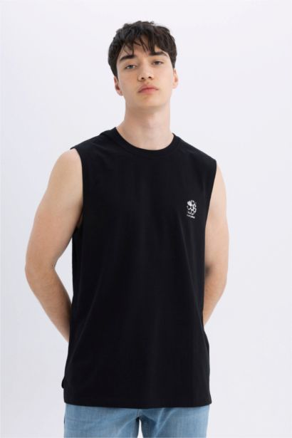 Regular Fit Printed Crew Neck Sleeveless T-Shirt