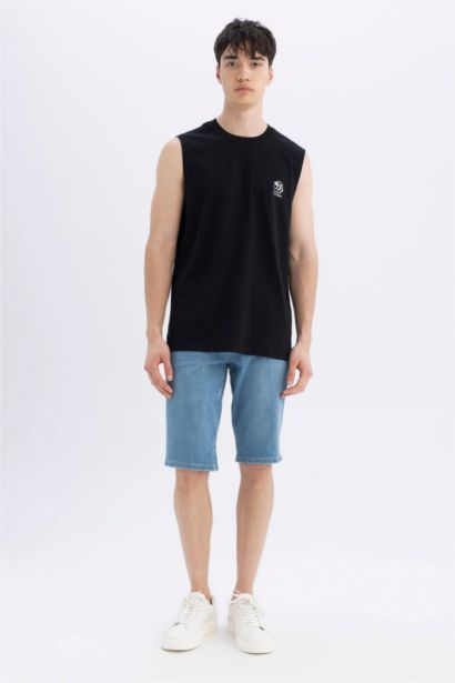 Regular Fit Printed Crew Neck Sleeveless T-Shirt