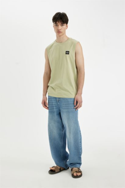 Regular Fit Printed Crew Neck Sleeveless T-Shirt