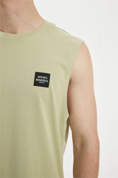 Regular Fit Printed Crew Neck Sleeveless T-Shirt