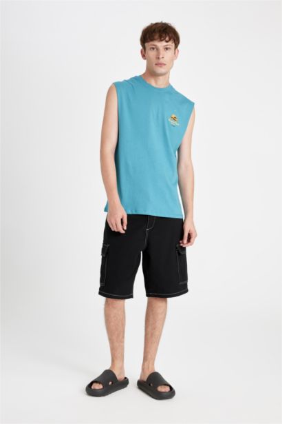 Boxy Fit Printed Crew Neck Tank Top