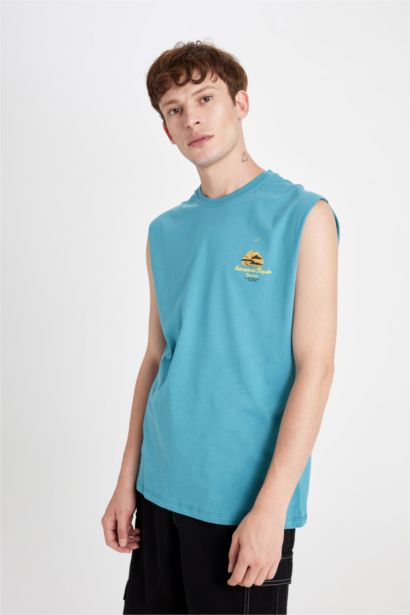 Boxy Fit Printed Crew Neck Tank Top