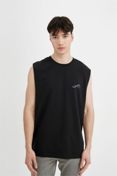 Boxy Fit Printed Crew Neck Sleeveless T-Shirt