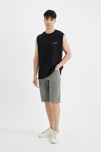 Boxy Fit Printed Crew Neck Sleeveless T-Shirt