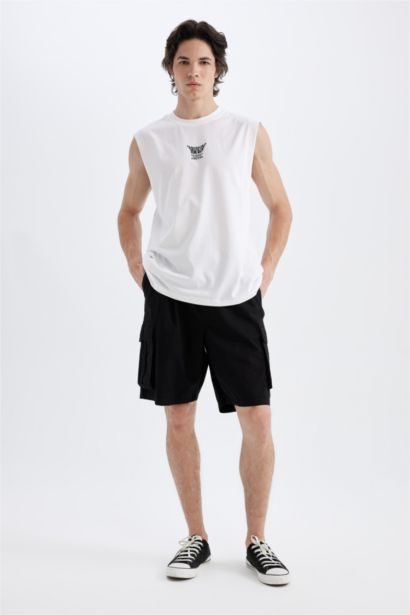 Boxy Fit Printed Crew Neck Sleeveless T-Shirt