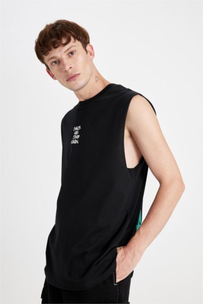 Boxy Fit Printed Crew Neck Tank Top