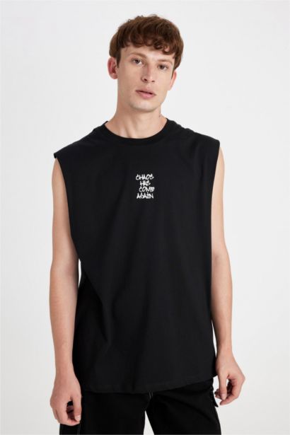 Boxy Fit Printed Crew Neck Tank Top