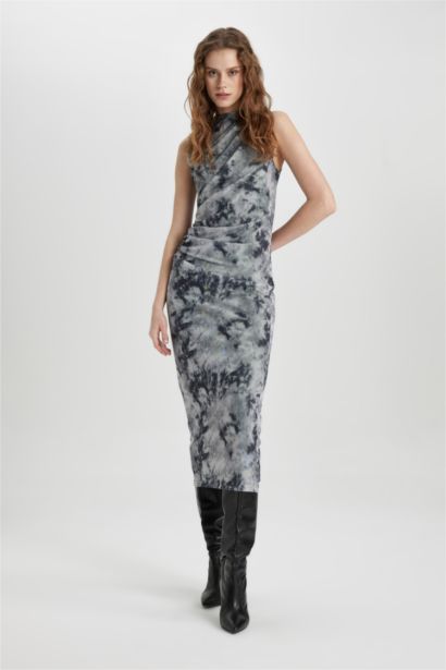 тығыз көйлек батик мойынжейде жеңсіз Қысқа жеңді трикотаж көйлек