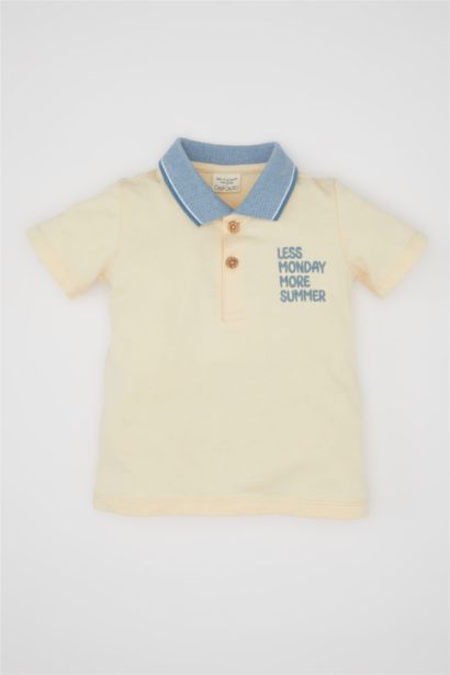 تيشيرت بولو ولادي نص كم بطبعة شعار قصة عادية