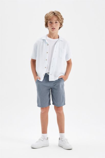 Boy Seersucker Textured Shorts