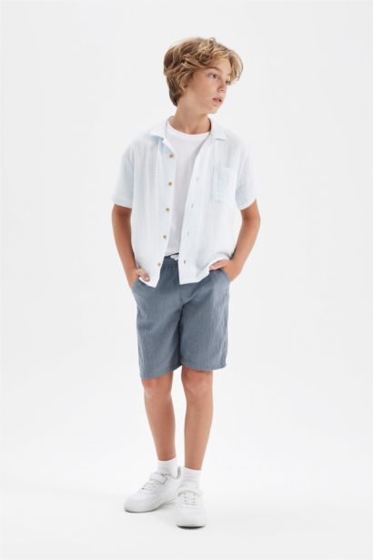 Boy Seersucker Textured Shorts