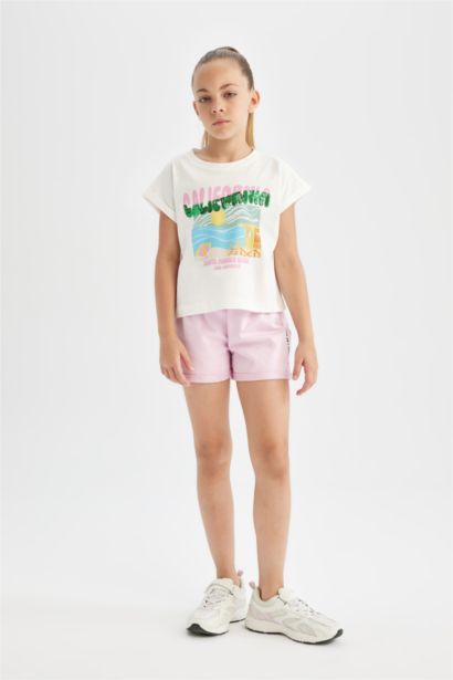 Girl Boxy Fit Crew Neck Tropical Patterned T-Shirt