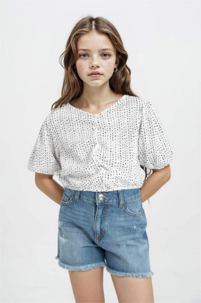 Girl Relax Fit Crinkle Fabric T-Shirt
