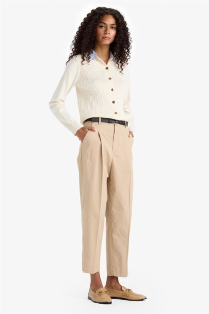 Carrot Fit Cepli Yüksek Bel Kısa Paça Bilek Boy Pensli Kemerli Pantolon