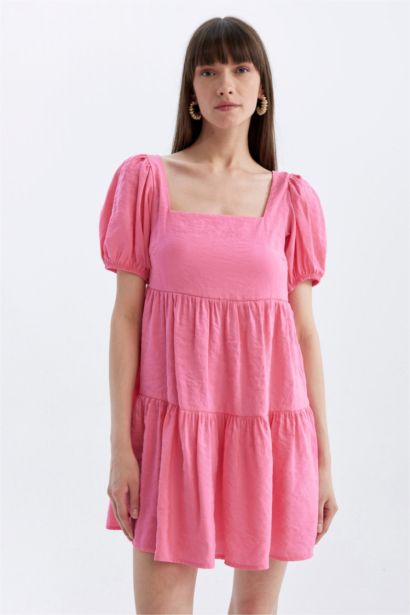 Babydoll Square Neck Short Sleeve Midi Dress