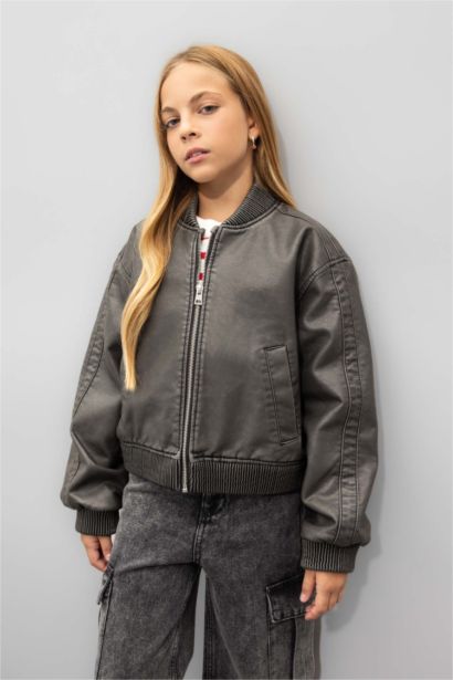 جاكيت بومبر بناتي جلد صناعي وتر برووف