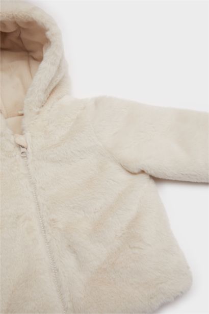 Baby Girl Hooded Zippered Plush Jacket