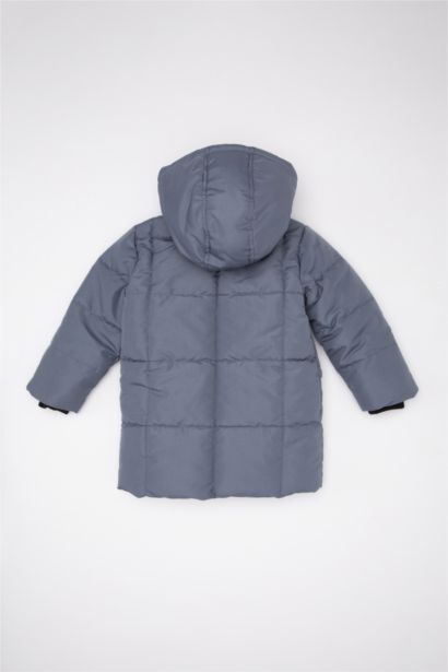 Su Geçirmez Ribana Kapüşonlu Polar Astarlı Şişme Mont Erkek Bebek