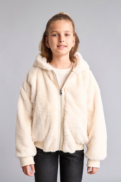 Peluş Kapüşonlu Bomber Mont Kız Çocuk