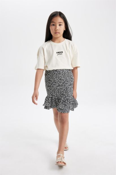 Girl Printed Short Sleeve T-Shirt Skirt 2 Piece Set