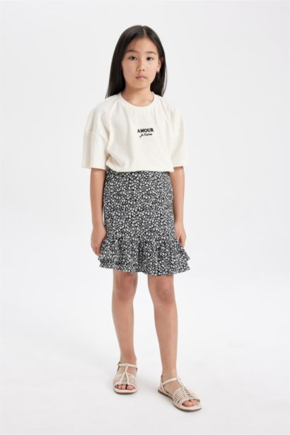 Girl Printed Short Sleeve T-Shirt Skirt 2 Piece Set