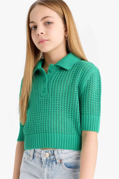 Girl Cropped Fit Polo Neck Pullover