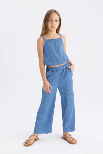 Girl Wide Leg Wrinkled Trousers