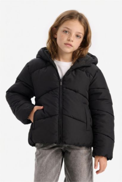 Girl Hooded Water Repellent Zippered Puffer Jacket