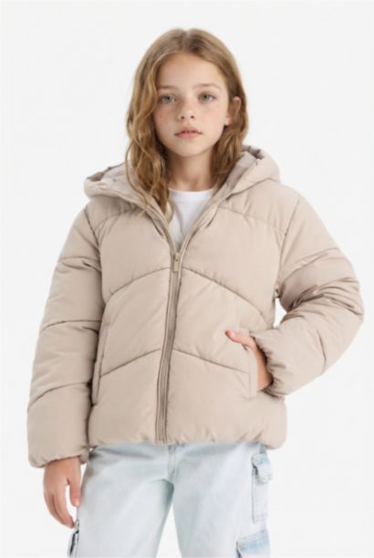 Girl Waterproof Hooded Zippered Puffer Jacket