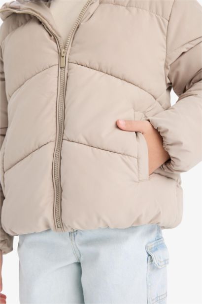 Girl Waterproof Hooded Zippered Puffer Jacket