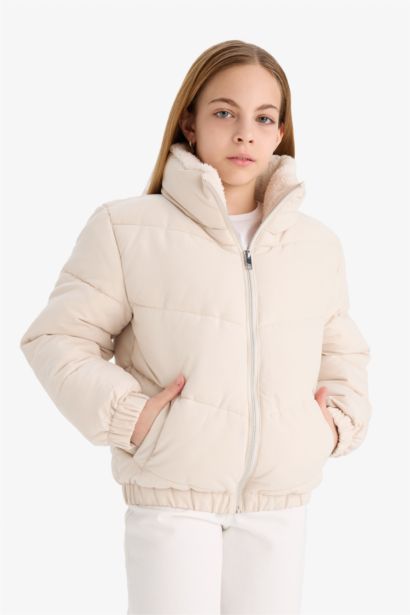 Girl Plush Lined Zippered Puffer Jacket