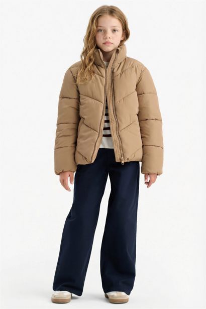 Su Geçirmez Polar Astarlı Fermuarlı Şişme Mont Kız Çocuk