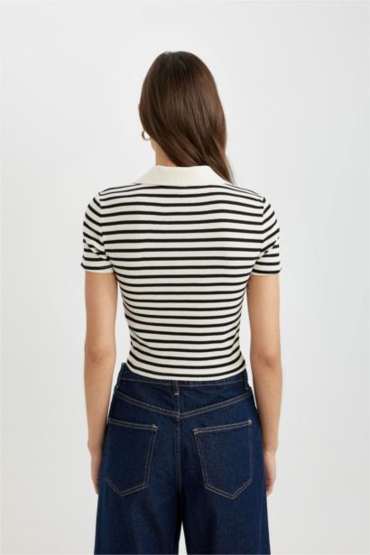 T-Shirt Polo à Manches Courtes Coupe Slim rayé Col Polo