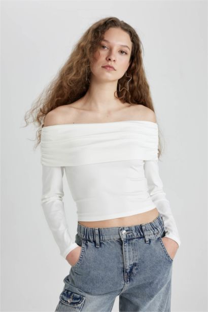 Slim Fit Off Shoulder Long Sleeve T-Shirt