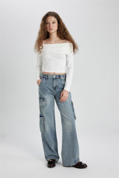 Slim Fit Off Shoulder Long Sleeve T-Shirt