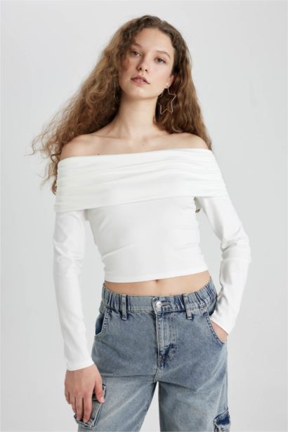 Slim Fit Off Shoulder Long Sleeve T-Shirt