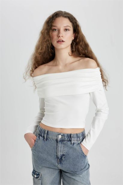 Slim Fit Off Shoulder Long Sleeve T-Shirt