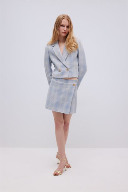 High Waist Checked Tweed Mini Skort