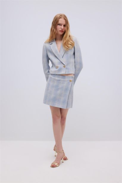 High Waist Checked Tweed Mini Skort