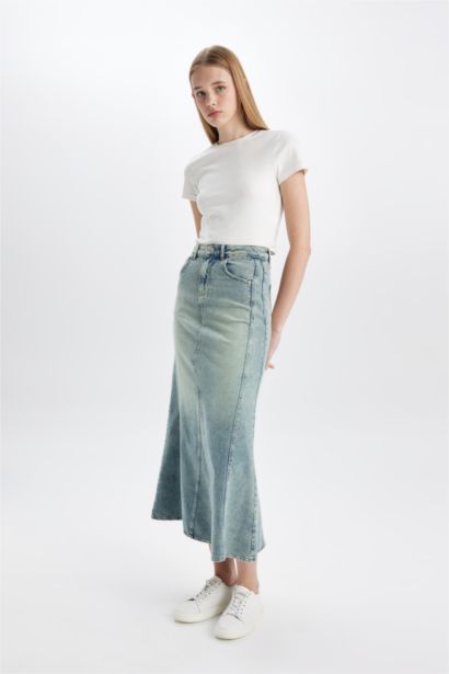 Long Fit Denim Skirt