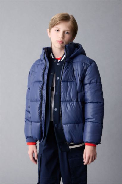 Boy Waterproof Hooded Zippered Pocketed Puffer Jacket