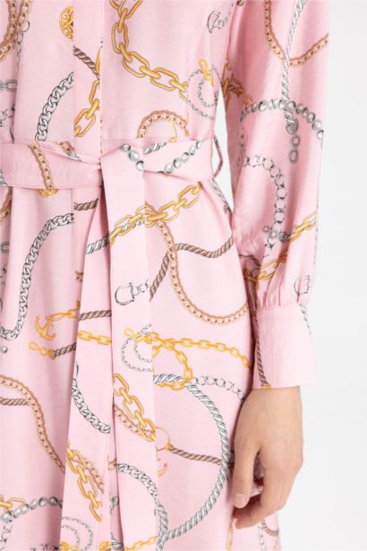 Robe Tissée à Manches Longues imprimé avec Col de Chemise