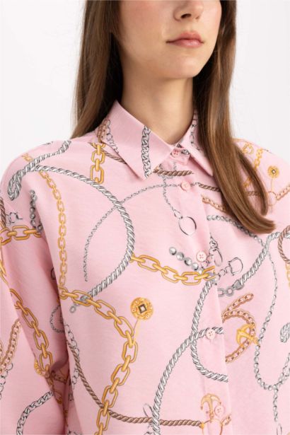 تونيك مطبوع كم طويل وقصة مريحة