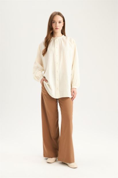 بنطلون بيزك وايد ليج برجل واسع بني